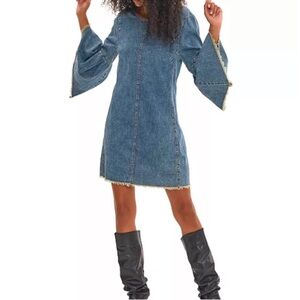 Free People reckless life denim fringe dress size 0 NWT